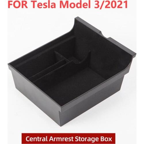 For Tesla Model 3 2021 Car Armrest Box Storage Organizer Containers Center Console Flocking Storage Box Console Holder Accessori