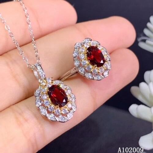 KJJEAXCMY fine jewelry 925 sterling silver inlaid natural garnet ring pendant classic girl suit support test