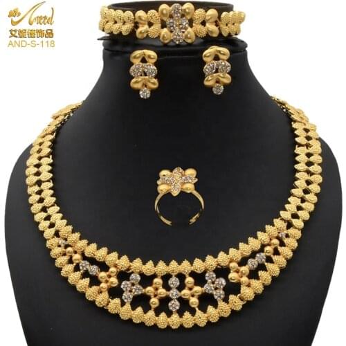 ANIID Jewelery Necklace Sets Wholesale Womans Earrings Bracelet Gold Wedding African Bride Fashion Gift 24k 4 Piece Accessories