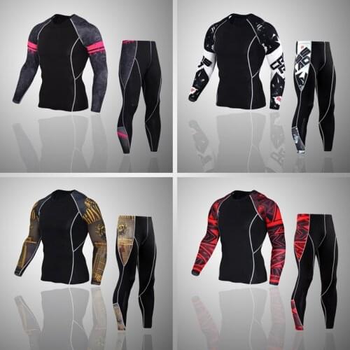 Compression sports suit 4xl tights for t-shirts Mens fitness set thermal underwear mens running suit brand 2017 MMA rash guard