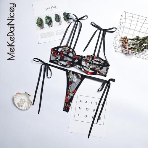 MeiKeDaiNicey Sexy Lingerie Womens Underwear Set See Through Brassiere Lingerie Set Sexy Lace Underwear Bra and Panty Set