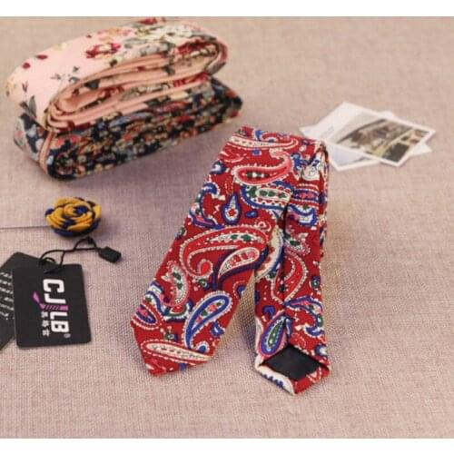 Fashion designer mens neck tie wedding party jacquard gravatas ties for men skinny slim 5cm paisley floral cotton linen 10pcs