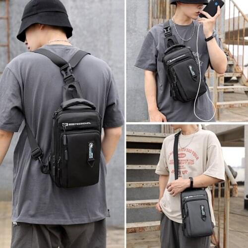 Fashion Men USB Charging Chest Bags Solid 5 Colors Male Shoulder Bags Nylon Waterproof Phone Bag Male Cross Body Bag