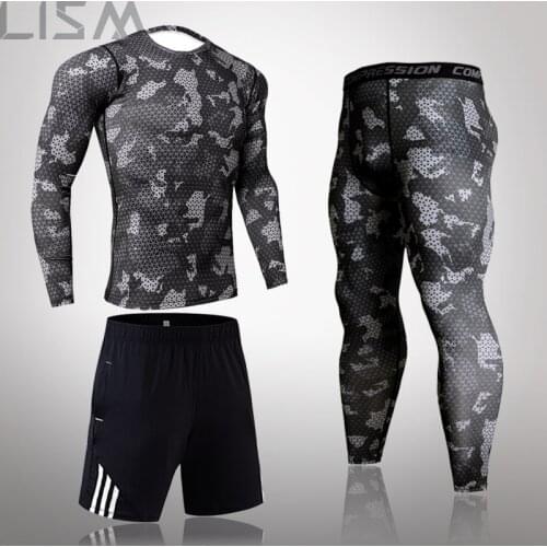 Men Compression Suit MMA Thermal Underwear Long Sleeve Set Mens Tight Pants Fitness Bodybuilding Clothes Rashguard Sport Shirt