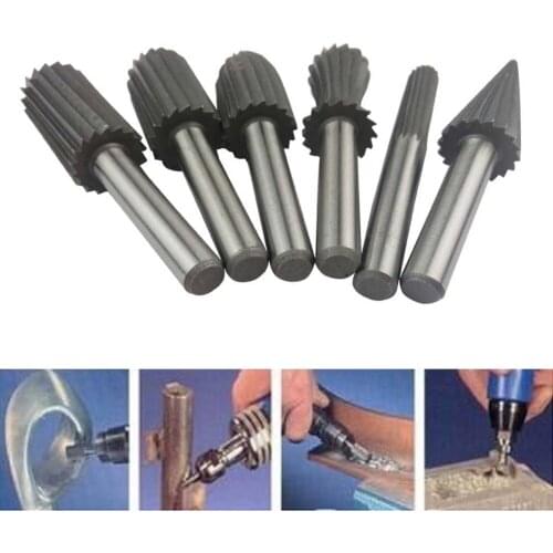 6pcs 6mm Engraving Bit Milling Cutter Burr Rotary Burr Set HSS Rotary Files For Metal Plastic Wood Electric Grinding Cutter File