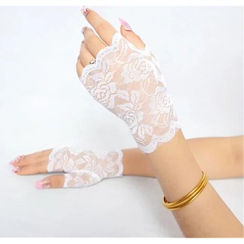 Bridal Bridesmaid Wedding Iace Gloves White Single Iayer Short Holle-Out Handschoenen Sexy Delicate