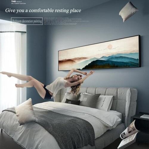 DDHH Large Nordic Landscape Mountain Red Sun Flying Bird Canvas Painting Posters and Prints Wall Art Picture for Living Room