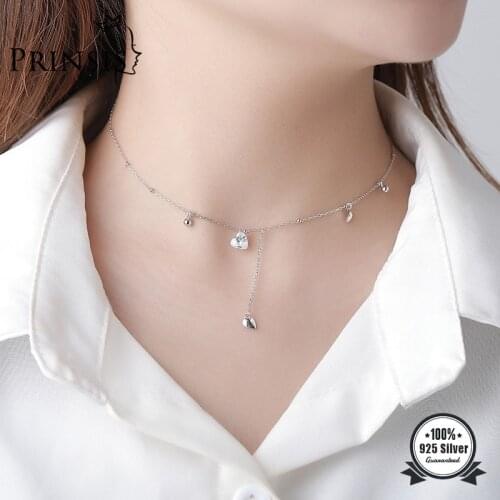 PrinSis Real 925 Sterling Silver Fashion Tassel Heart Beads Dazzling CZ Necklace For Women Wedding Fine S925 Jewelry Gift DD1082