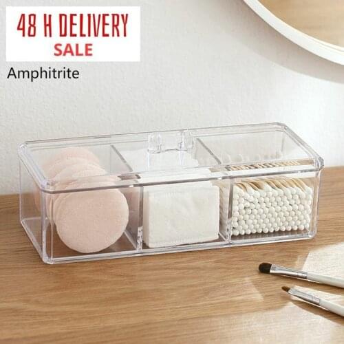 Transparent Cosmetic Storage Gift Box Make-Up Organic Three Colour Cotton Tuppers Cotton Pad Storage Box Desktop Acryl Material