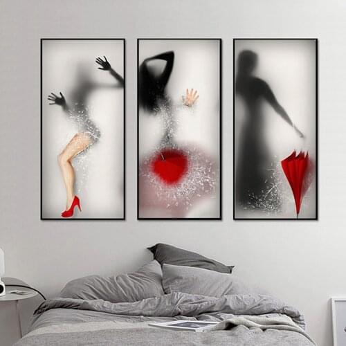 SELFLESSLY Modern Pictures Sexy Girl With Umbrella Figures Silhouette Canvas Prints For Living Room Wall Pictures Decoration