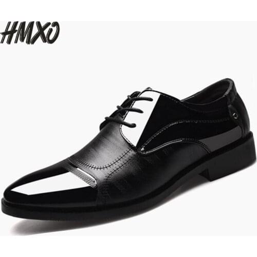 HMXO Men Dress Shoes Casual Men Leather Shoes Pointed Toe Breathable Business British Handsome Black Mens Casual Leather Shoes