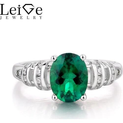 Leige Jewelry Emerald Ring Engagement Ring May Birthstone Oval Cut Green Gemstone Solid 925 Sterling Silver Ring Romantic Gifts