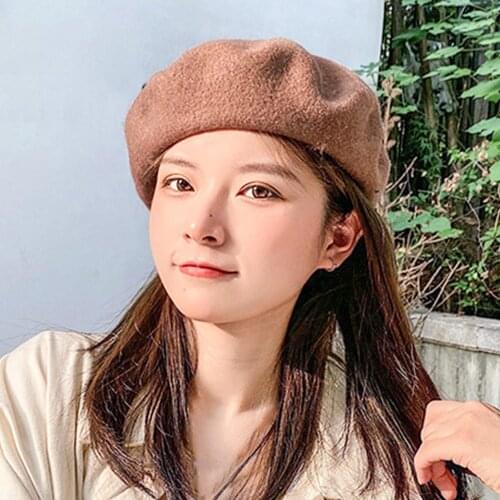 Vintage Women Girl Beret Autumn Winter Solid Color Warm Woolen Plain Beret Hat Cap Elegant Lady Winter Caps Gift