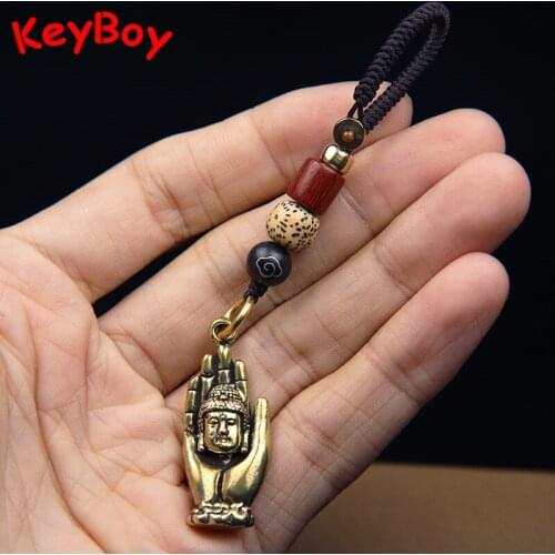 Vintage Brass Buddhist Palm Buddha Religion Belief Men Women Keychains Pendants Jewelry Handmade Keyrings Lanyard Hangings Gifts
