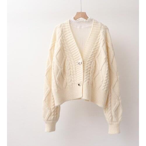 Vintage Short Cardigan Knitted Sweater Women Clothes Autumn Winter Korean Long Sleeve Knitwear Sweaters Loose Ladies Tops G1375