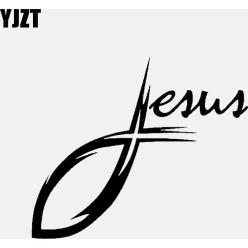YJZT 13.4CM*11.3CM JESUS CURSIVE CROSS CHRISTIAN FISH VINYL DECAL CAR STICKER Black/Silver C3-1330