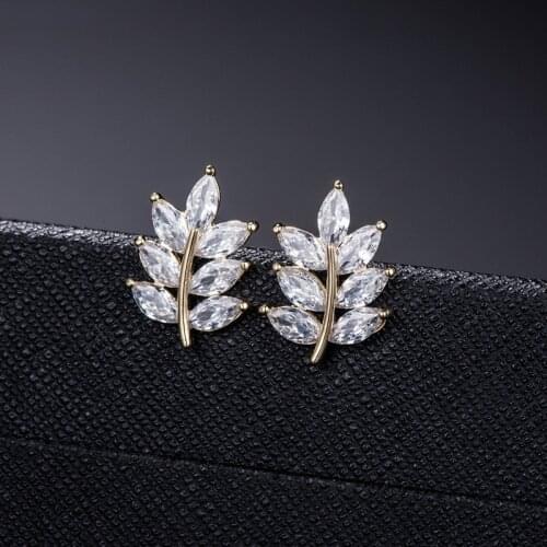 Female Fashion Crystal Tree Leaf White Zircon Earrings Real 925 Sterling Silver Stud Earrings For Women Vintage Wedding Earrings