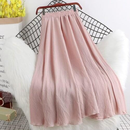 2020 New Summer Women Skirt Literary vintage High Waist Solid Color Cotton and linen Skirts Women T66