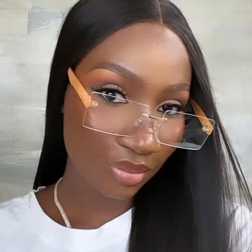 Retro Rimless Transparent Glasses Womens 2021 Luxury Brand Designer Fashion Clear Square Sun Glasses Orange Frameless Eyewear