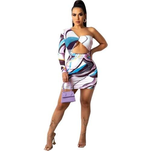 Plus Size S-2XL Women Dress Autumn Sexy Club Party One Shoulder Long Sleeve Cut Out Bodycon Midi Dress Pencil Dresses