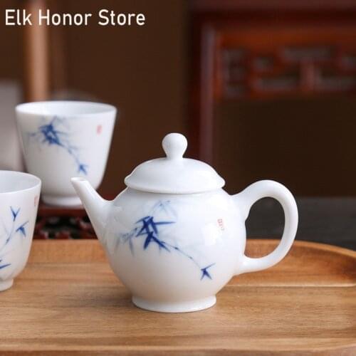 100ml White Ceramic Teapot Master Cups Hand Painted Bamboo Jade Porcelain Tea Pots Chrysanthemum Tea Tea Set Office Decoration