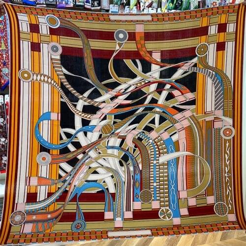 135CM Cashmere Scarf Women Manual Hand Rolled Shawls Belts&Chains Square Scarves Wrap Bandana Luxury Brand Hijab Female Foulards