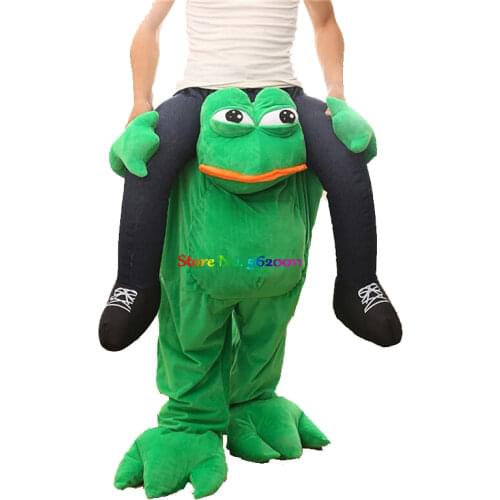 160-190CM Adults Kids Green Frog Carry Me Mascot Magic Pants Outfit Halloween Cosplay Costumes Carnival Party Dress Up Suit