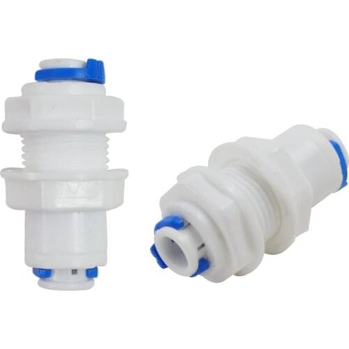 2 PACK OF Straight Bulkhead Connector 1/4" Quick Fitting Connection for Water Filters and RO Reverse Osmosis Systems