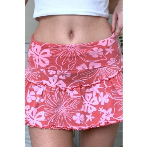 2000s Vintage Floral Ruffles High Waisted Cute A Line Mini Skirt Women y2k Aesthetic Summer Casual Pink Short Tennis Skirts 90s