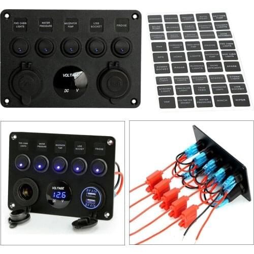 5 GANG ON-OFF TOGGLE SWITCH PANEL 2 USB 12V/24V FOR CAR BOAT MARINE TRUCK CAMPER Dropshipping Good