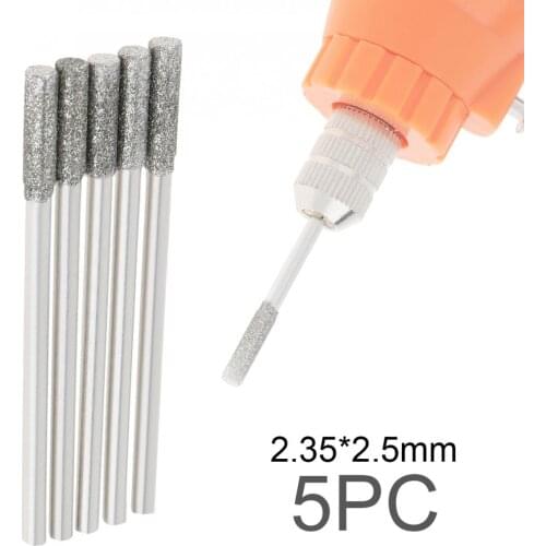 5pcs/set Diamond Cutting Grinding Head Mounted Points Bit 2.35x0.5 - 2.35x3mm Shank Jade Stone Carving Polishing for Rotary Tool