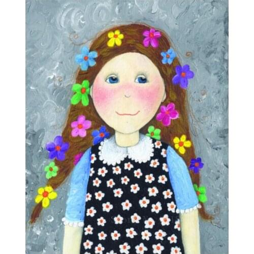 5D Diy Diamond Painting Cross Stitch Girl With Flowers On Hair Needlework Diamond Embroidery Full Round Mosaic Decoration Resin