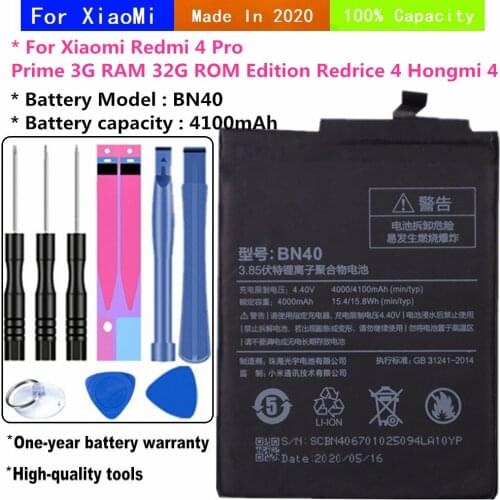 BN40 Battery For Xiaomi Redmi 4 Pro Prime Redrice 4 Pro Hongmi 4 Pro Phone Battery Original Capacity 4100mAh Replacement battery