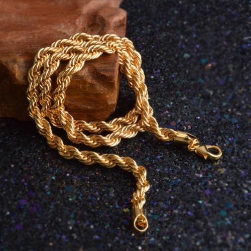 Mens Women SOLID 23.6 INCH YELLOW GOLD EP ROPE SOFT NECKLACE CHAIN GIFT