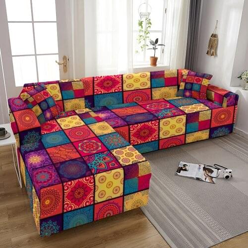 Mandala Corner Sofa Covers for Living Room Elastic Spandex Couch Cover Stretch Slipcovers L Shape Sofa Need Buy 2pcs Sofa Cover