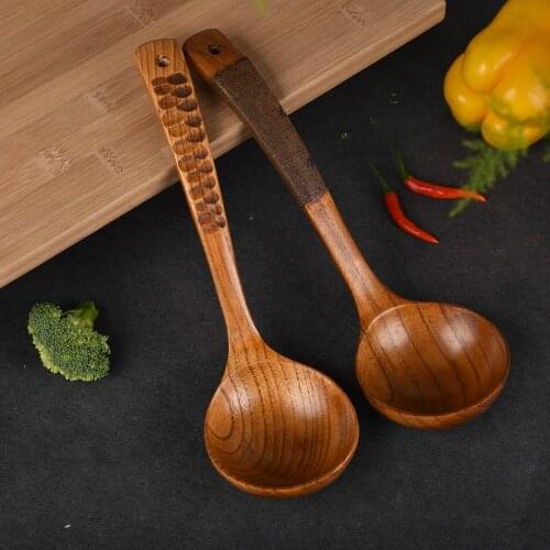 Japanese style soup spoon cooking spoons large long handle non stick hot pot spoon wooden ladle cooking utensils set