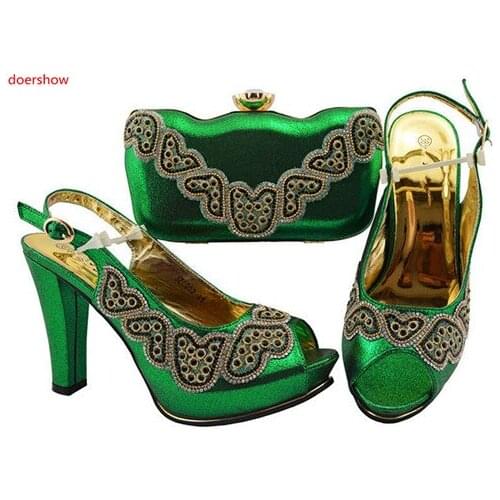 Doershow Women Shoes and Bag Set In Italy green Color Italian Shoes with Matching Bag Set for wedding ! SWD1-1