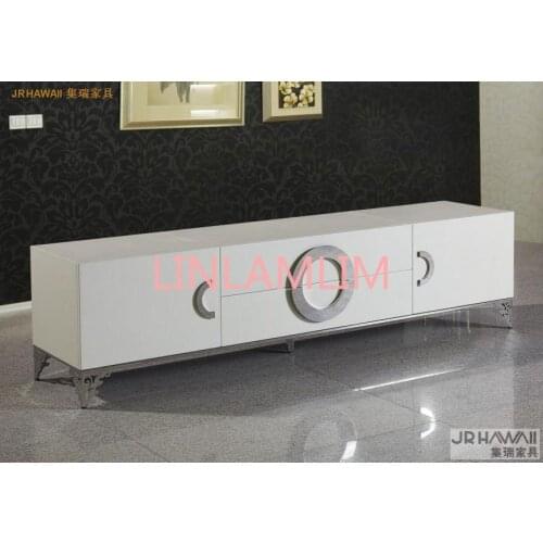 Living room home furniture TV stands modern style for leather surface and decorated small side carbinet stainless steel based