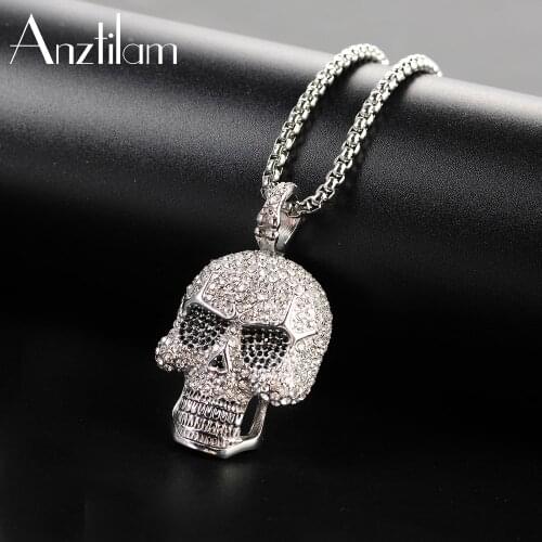 Hip Hop Bling Bling Skull Head Iced Out Pendants 316L Stainless Steel Necklace For Women Punk Jewelry Corn Chain Free