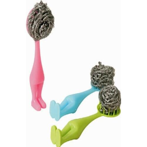 Household Cleaning Tools Brushes Tool Hand Color Cartoon People Clean Stainless Steel Wire Ball Washing Pot Brush 3pcs/lot