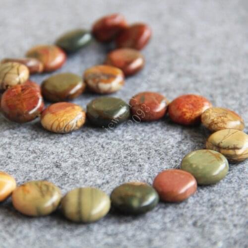 JT6125 Sale ! Whole 14mm Picasso chalcedony Wafer Coin Loose Beads 15 inches Fashion DIY jewelry design