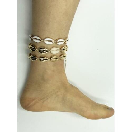 KBJW New Arrival Natural Shell Gold Color and Alloy White Enamel Anklets Fashion PUKA Shell Cowries Ankle Foot Chain for Women