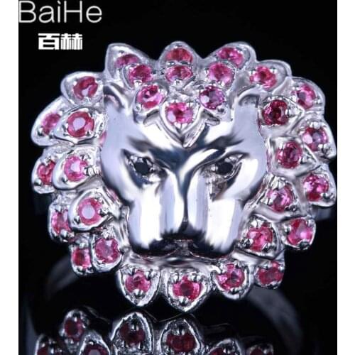 BAIHE Sterling Silver 925 0.8ct H/SI3 Round Rubies & Black Diamonds Engagement Gift wedding Women Trendy Fine Jewelry Ruby Ring