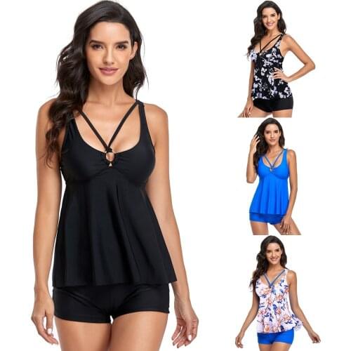 2021 New Swimsuit Printed Flat Angle Split Swimsuit Womens TANKINI