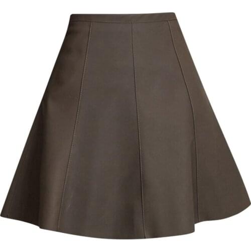 PERHAPS U High Street PU Black Coffee Pleated Folds High Waist Zipper Loose Short Mini SKirt With Shorts Lining S3013