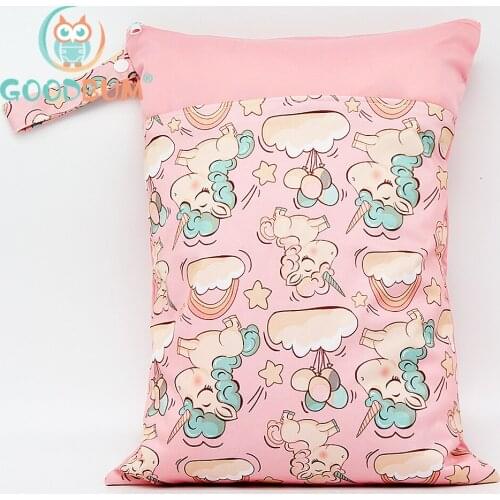 Goodbum 1PC Reusable Water Resistant Printed PUL Diaper Wet Bag Double Pocket Cloth Handle 30x40CM Wholesale Selling