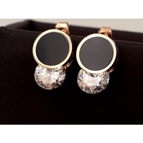 Fashion jewelry black round clip crystal earrings girls earrings titanium steel earrings for women gift wholesale