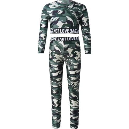 Fashion Tracksuit 2Pcs Sports Outfit Yoga Running Fitness Suits Kids Girls Camouflage Crop Top+Leggings Pants Set for Sportswear