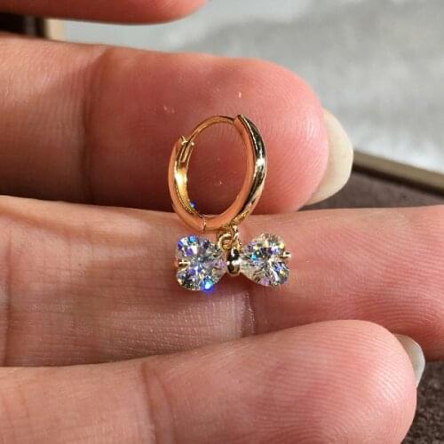 Charm Female White Zircon Hoop Earrings Classic Gold Color Wedding Earrings Trendy Bride Bowknot Crystal Earrings For Women