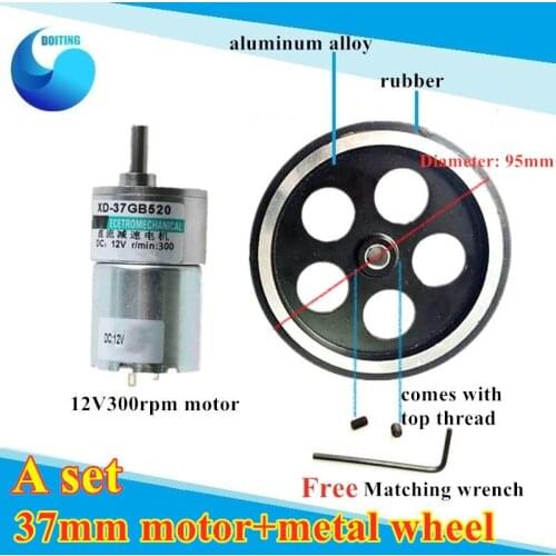 One Set Accessory for Robot Car Chassis with 1pcs 95mm Metal Wheel +1 pcs 37mm Motor + Screw +Tool phi 6mm DIY RC Toy Part